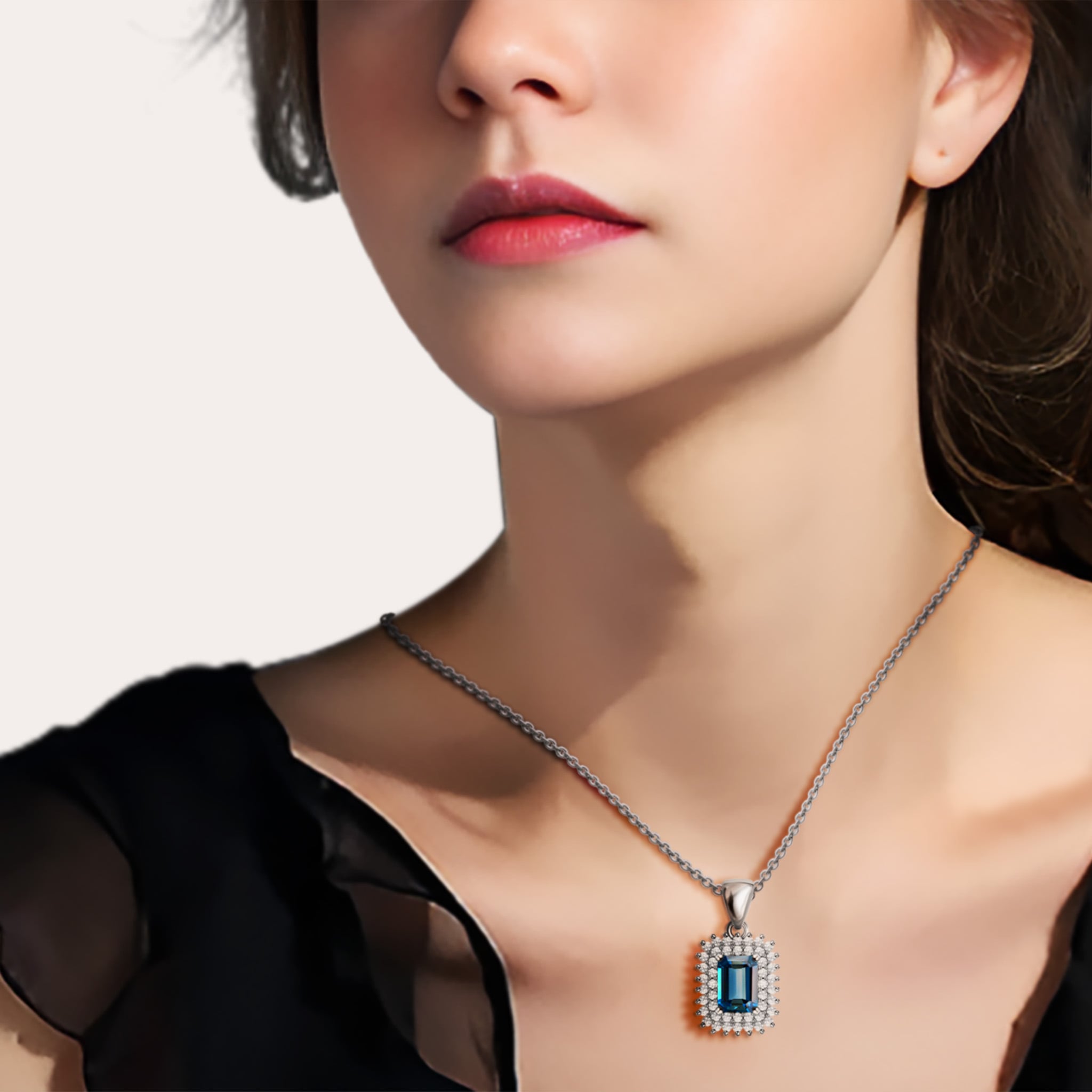 Irreplaceable Natural Octagon London Blue Topaz Sterling Silver Elegant Necklace