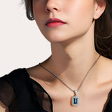 Irreplaceable Natural Octagon London Blue Topaz Sterling Silver Elegant Necklace