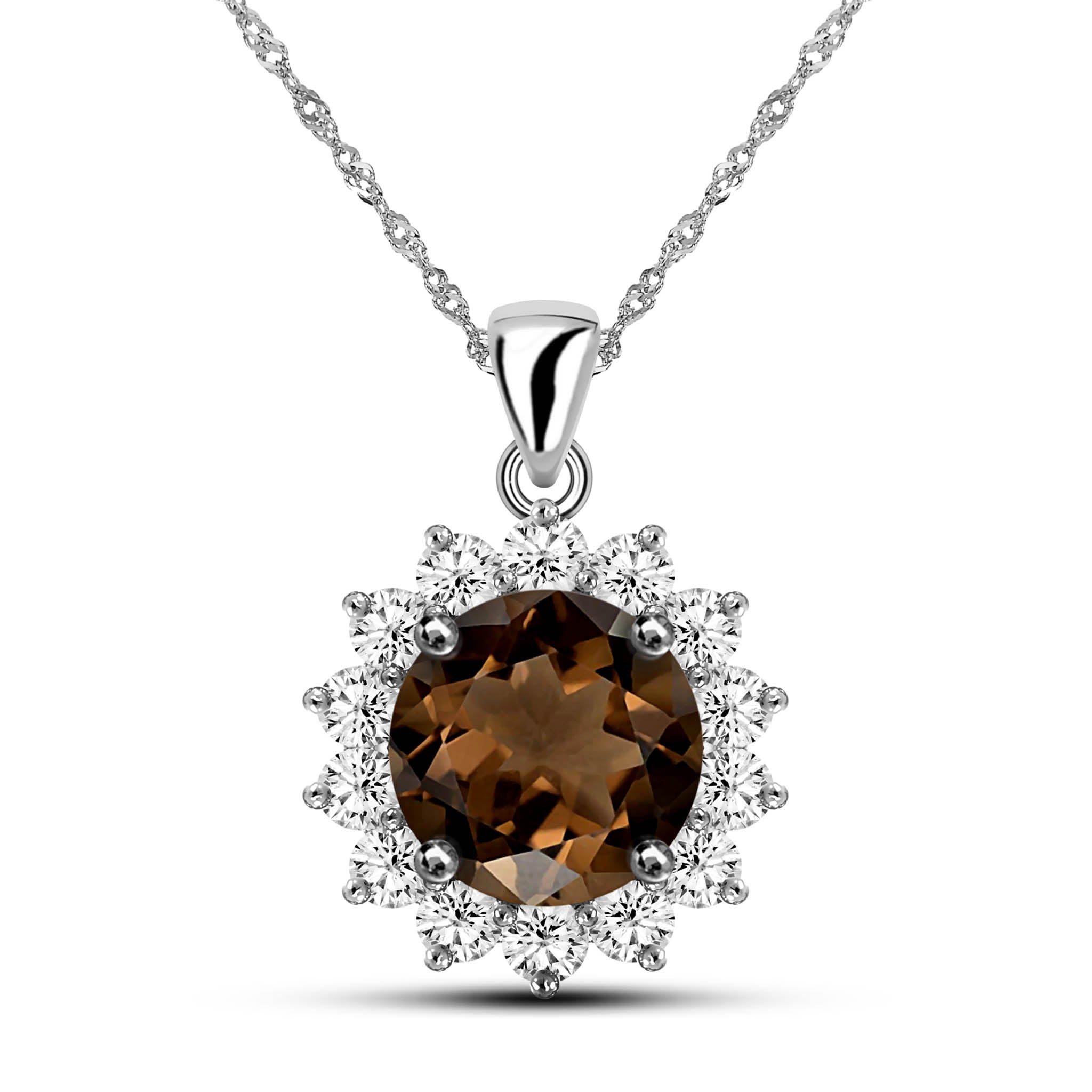 Gift Of Sunshine Natural Round Smoky Quartz Sterling Silver Necklace