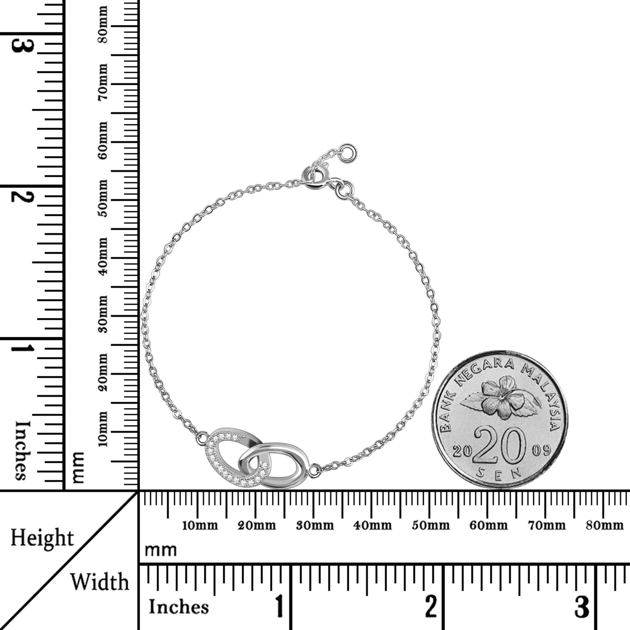 Circulating Interlinked White Zirconia Sterling Silver Bracelet
