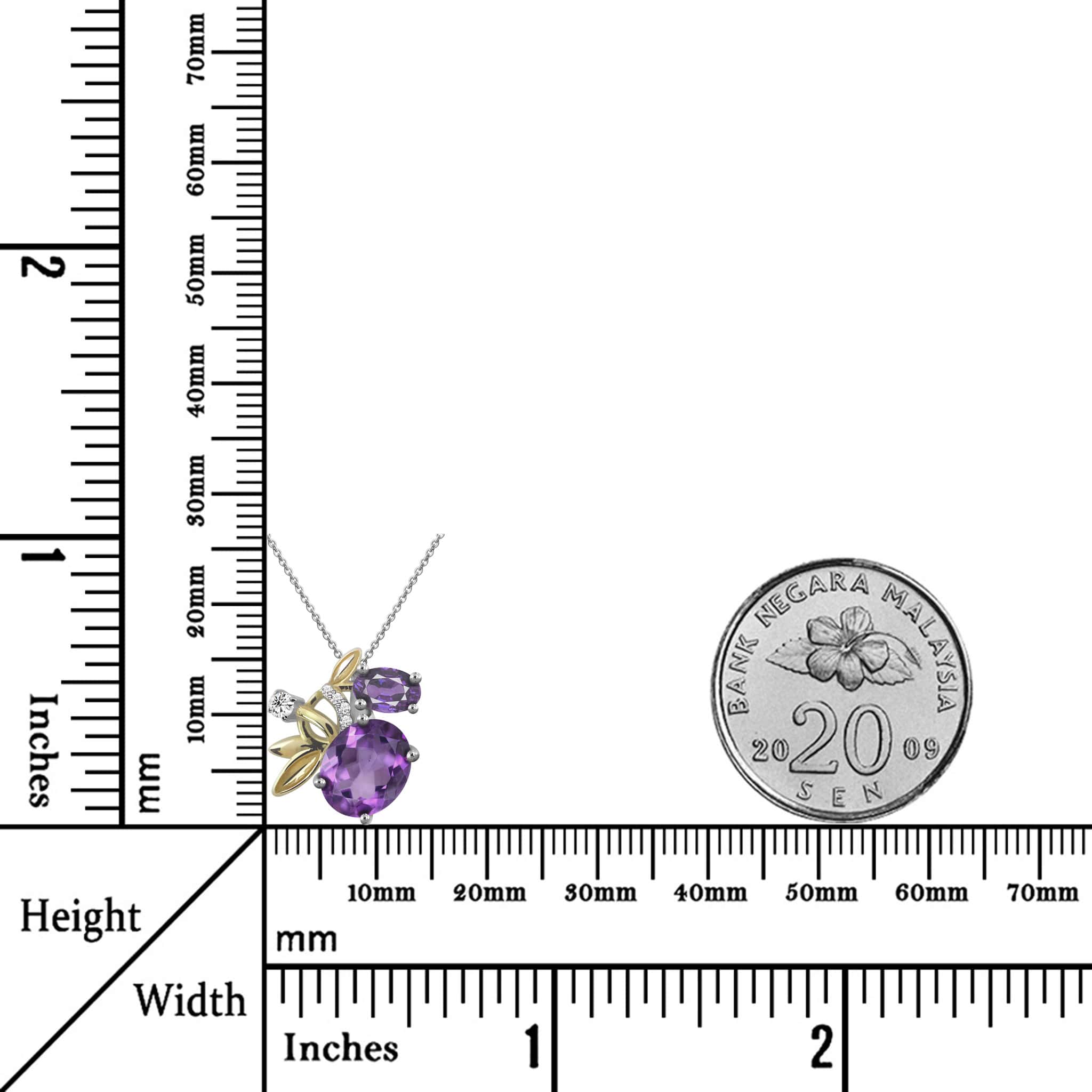 Whimsical Natural Purple Amethyst Sterling Silver 2-Tones Necklace