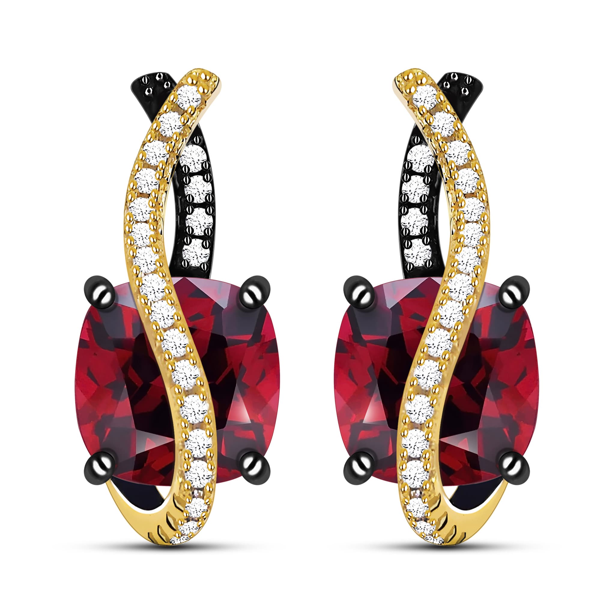 Excellent Natural Red Garnet Sterling Silver 2-Tones Latch Back Earrings