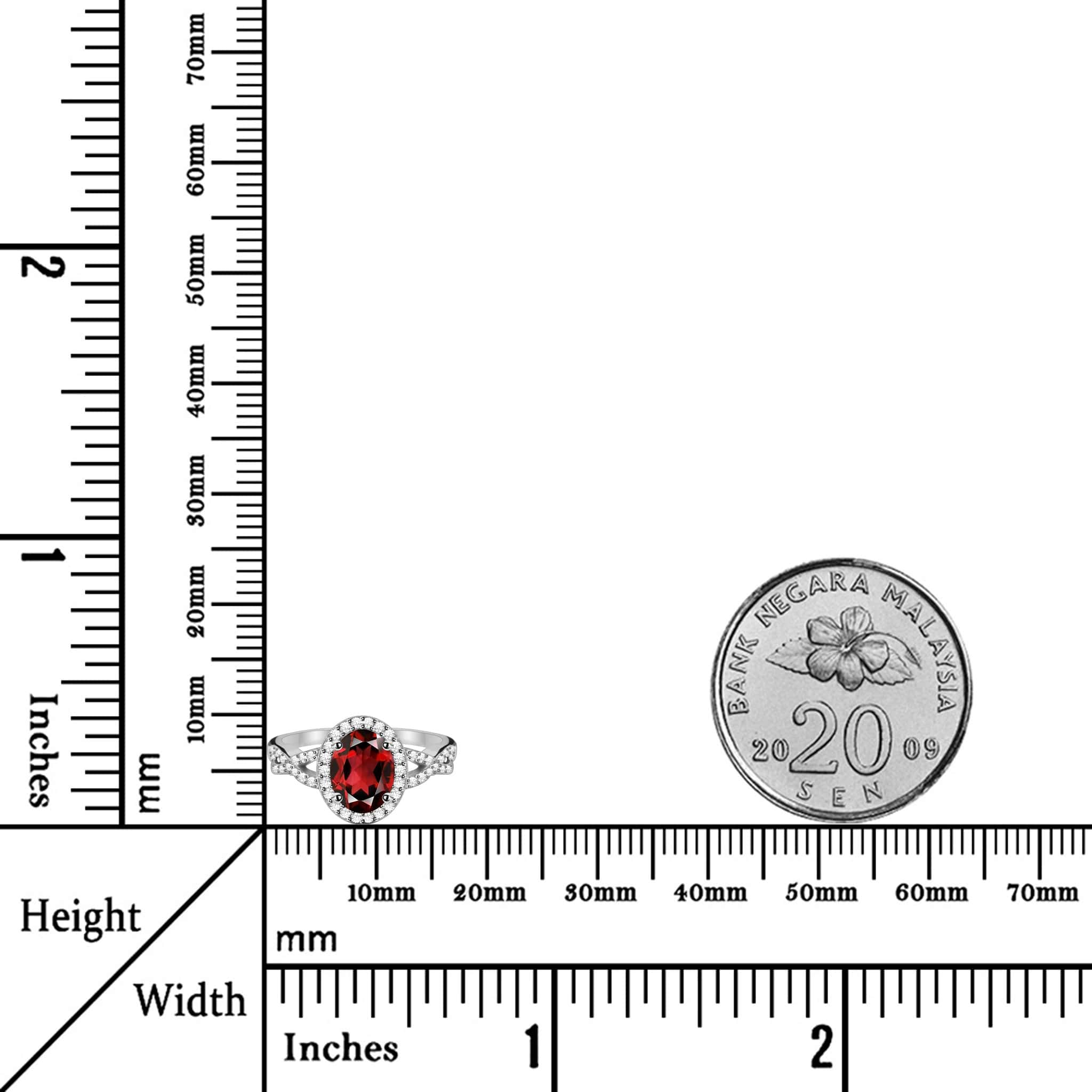 Peeress Natural Oval Red Garnet Sterling Silver Generous Halo Ring
