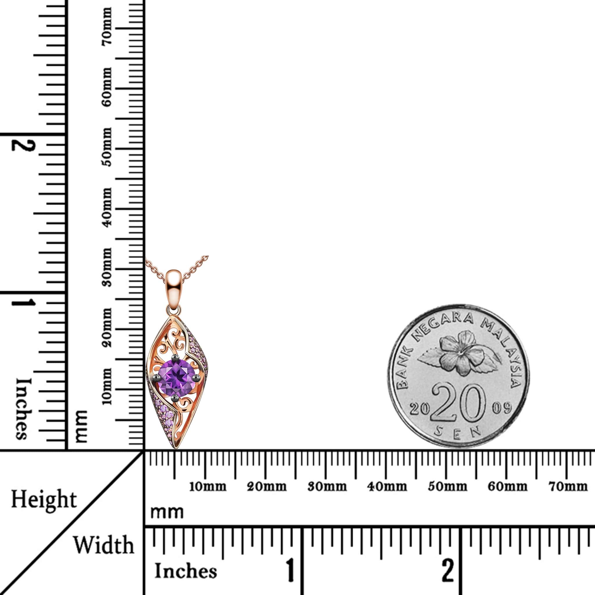 Nostalgia Natural Purple Amethyst Sterling Silver 2-Tones Necklace