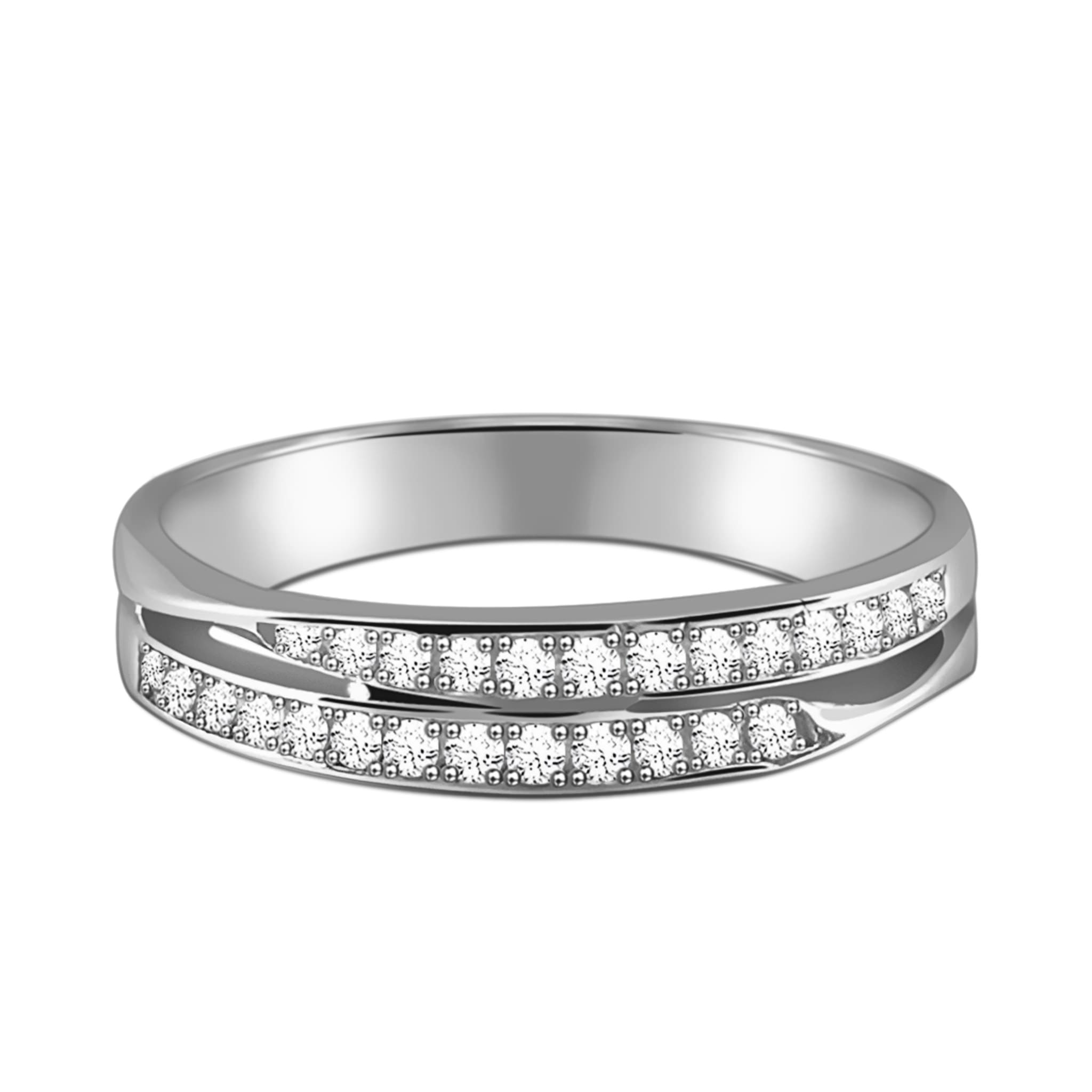 Contemporary Minimalist White Zirconia Sterling Silver Band Ring