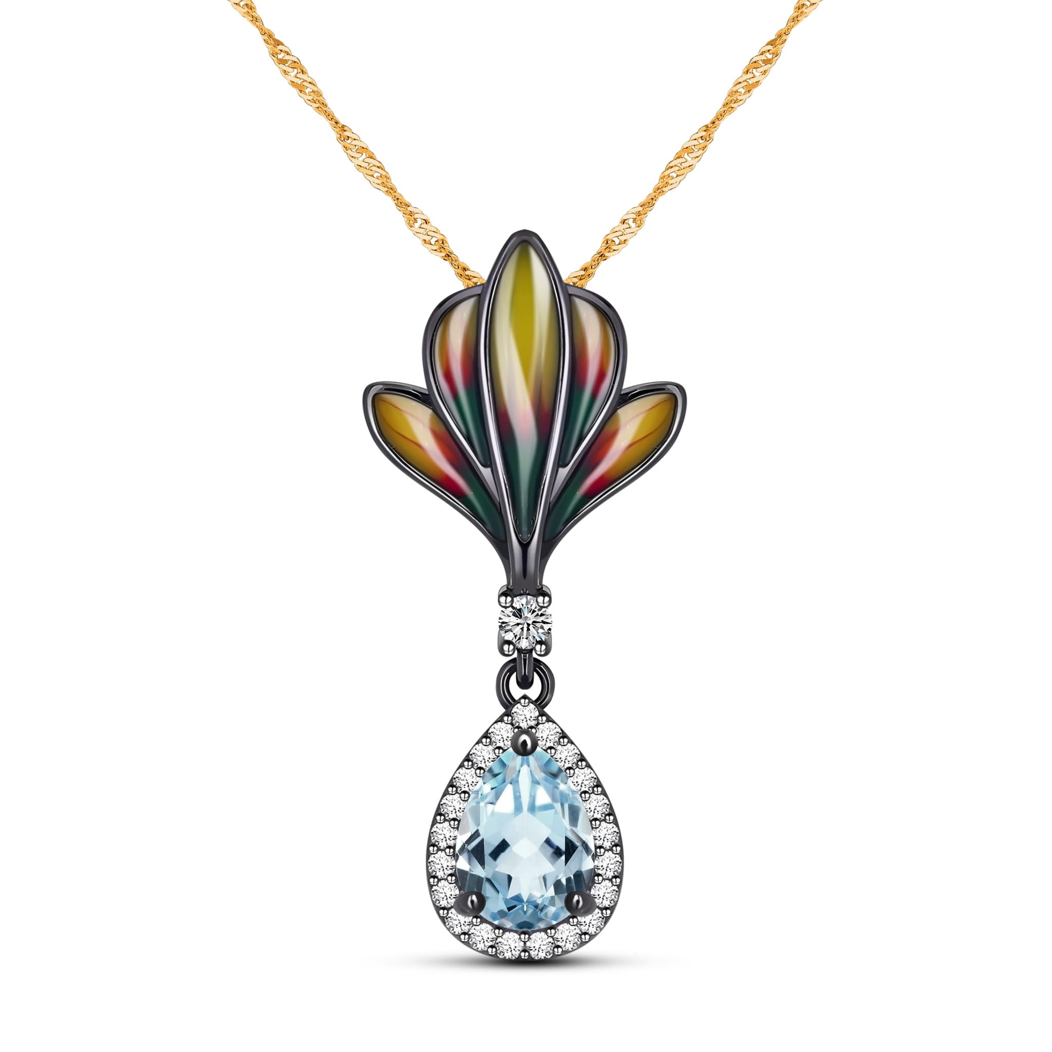 Vigorous Natural Pear Sky Blue Topaz Sterling Silver Enamel Necklace