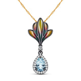 Vigorous Natural Pear Sky Blue Topaz Sterling Silver Enamel Necklace