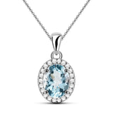 Halo Setting Natural Oval Sky Blue Topaz Sterling Silver Necklace