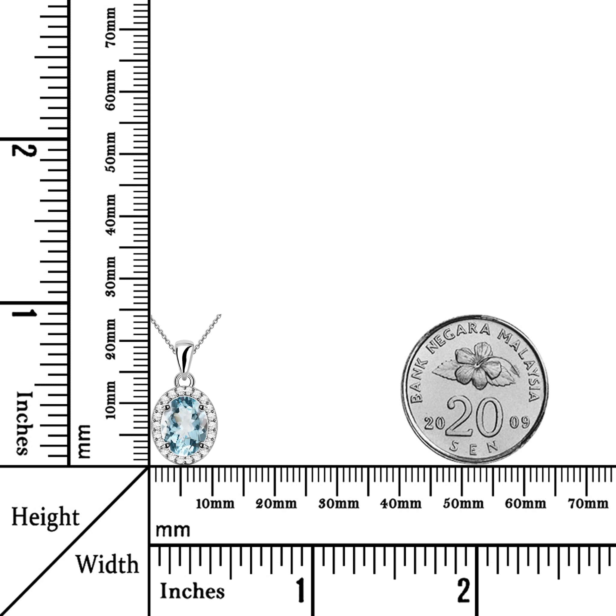 Halo Setting Natural Oval Sky Blue Topaz Sterling Silver Necklace