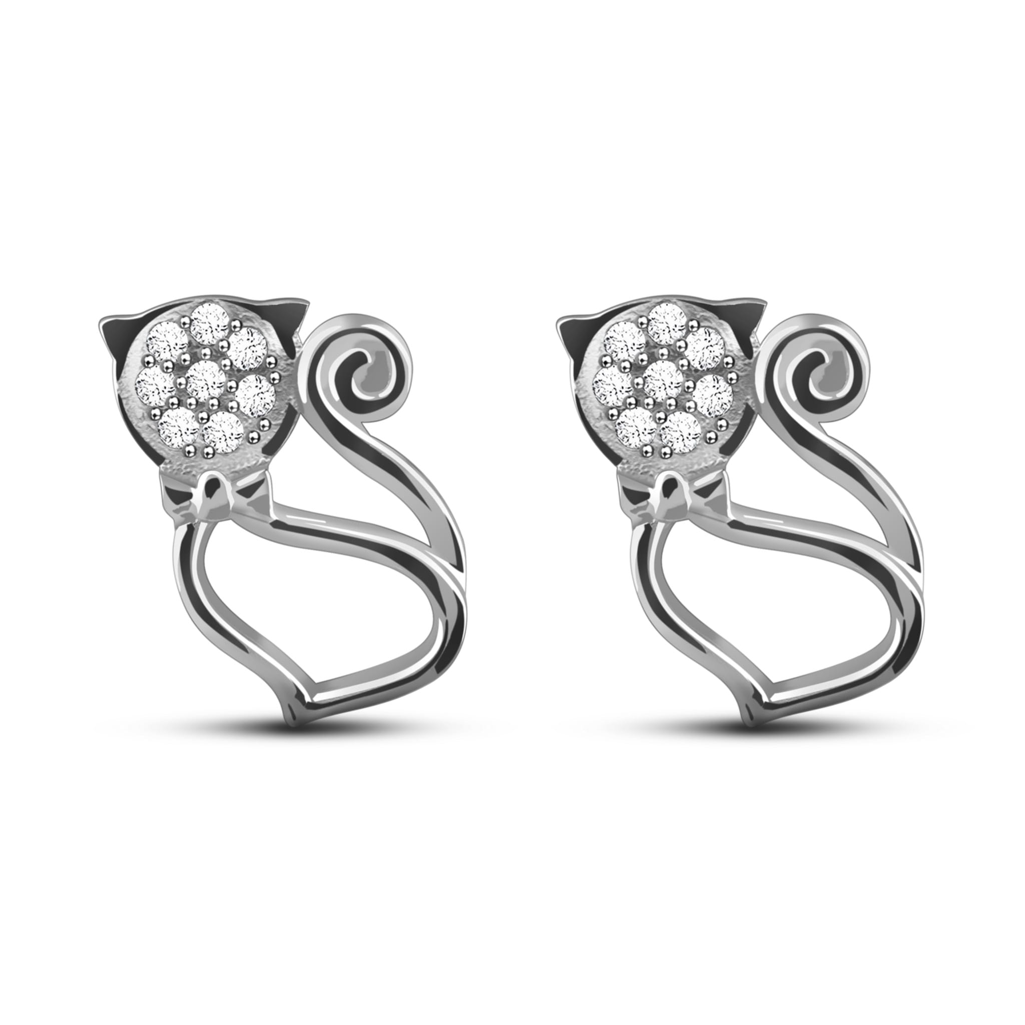 Tsundere Kitten White Zirconia Sterling Silver Stud Earrings