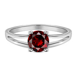 Delightful Natural Round Red Garnet Sterling Silver Split Shank Solitaire Ring