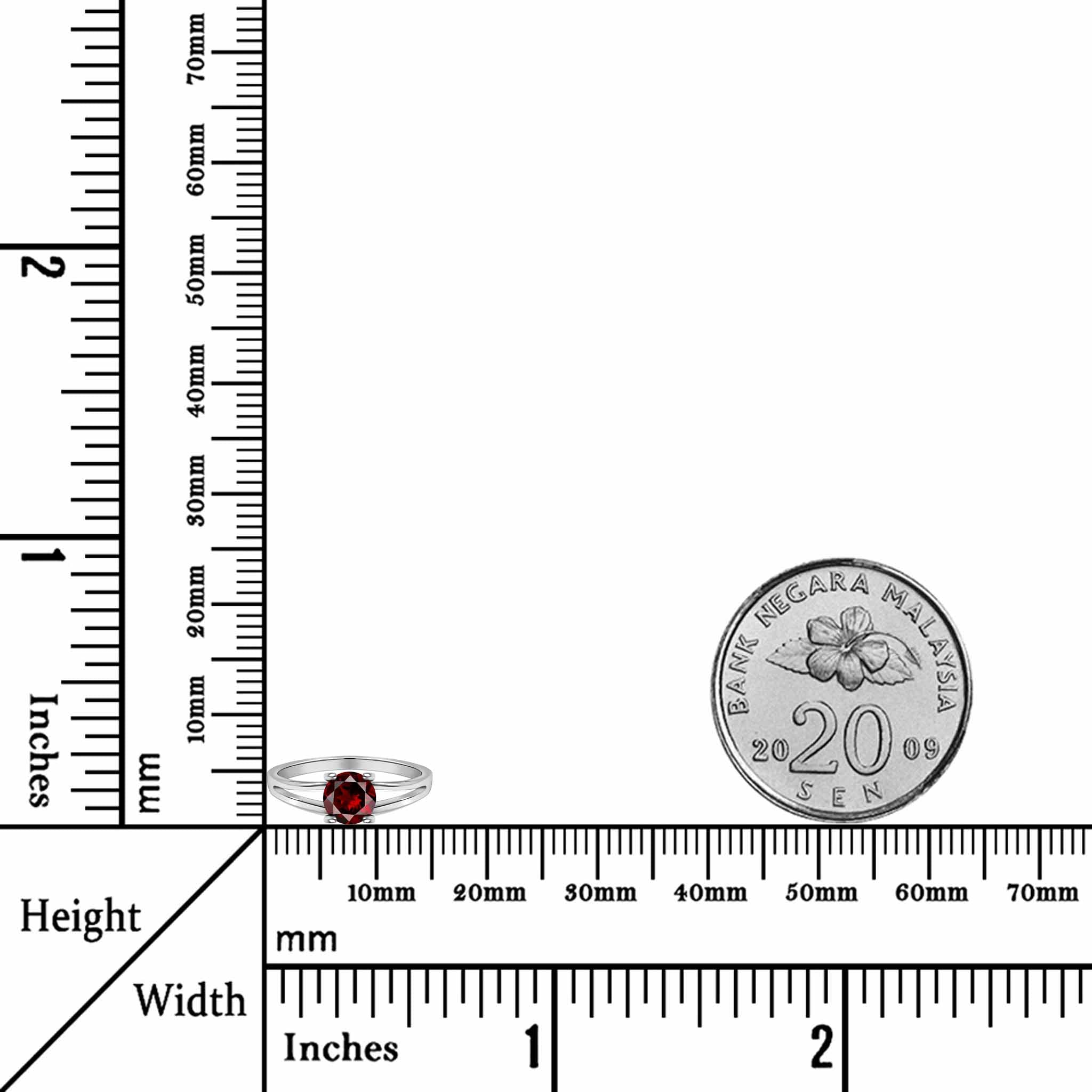 Delightful Natural Round Red Garnet Sterling Silver Split Shank Solitaire Ring