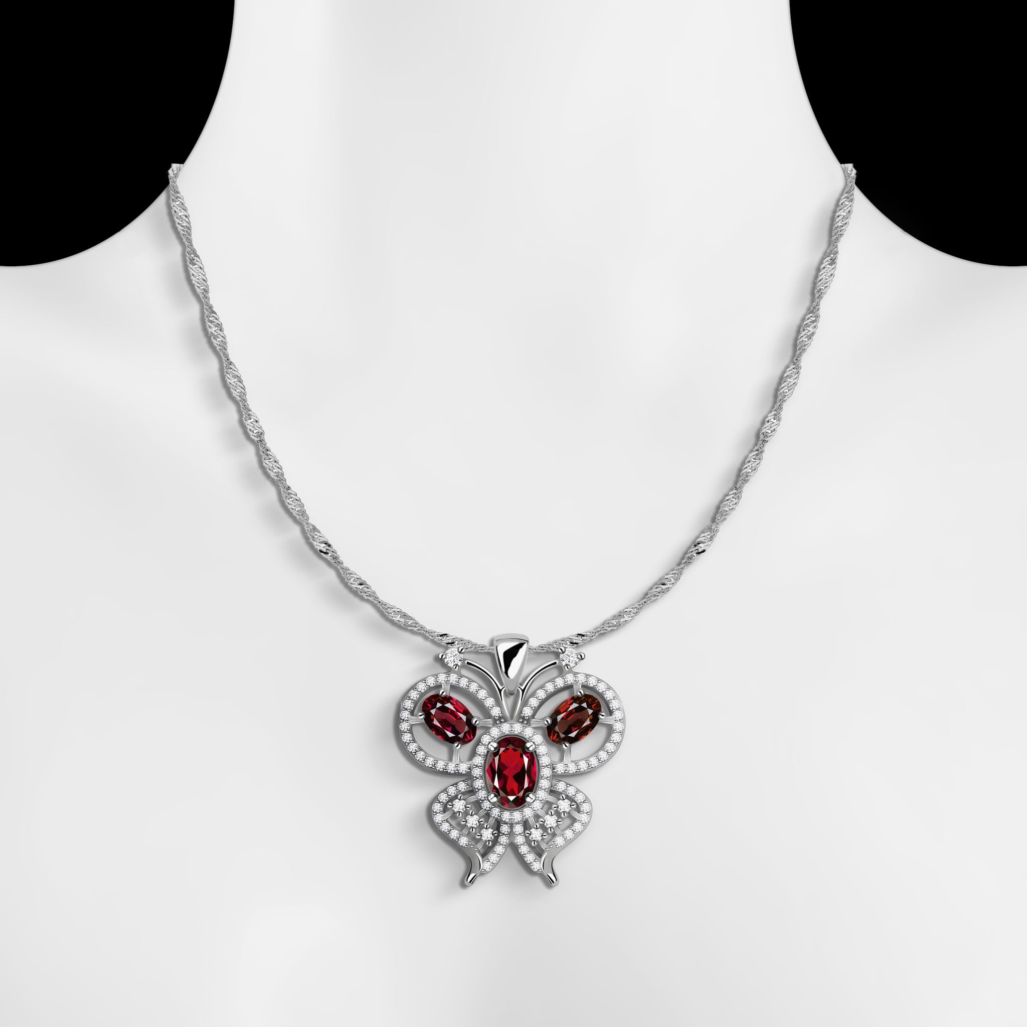 Fly Towards Happiness Natural Red Garnet Sterling Silver Butterfly Necklace
