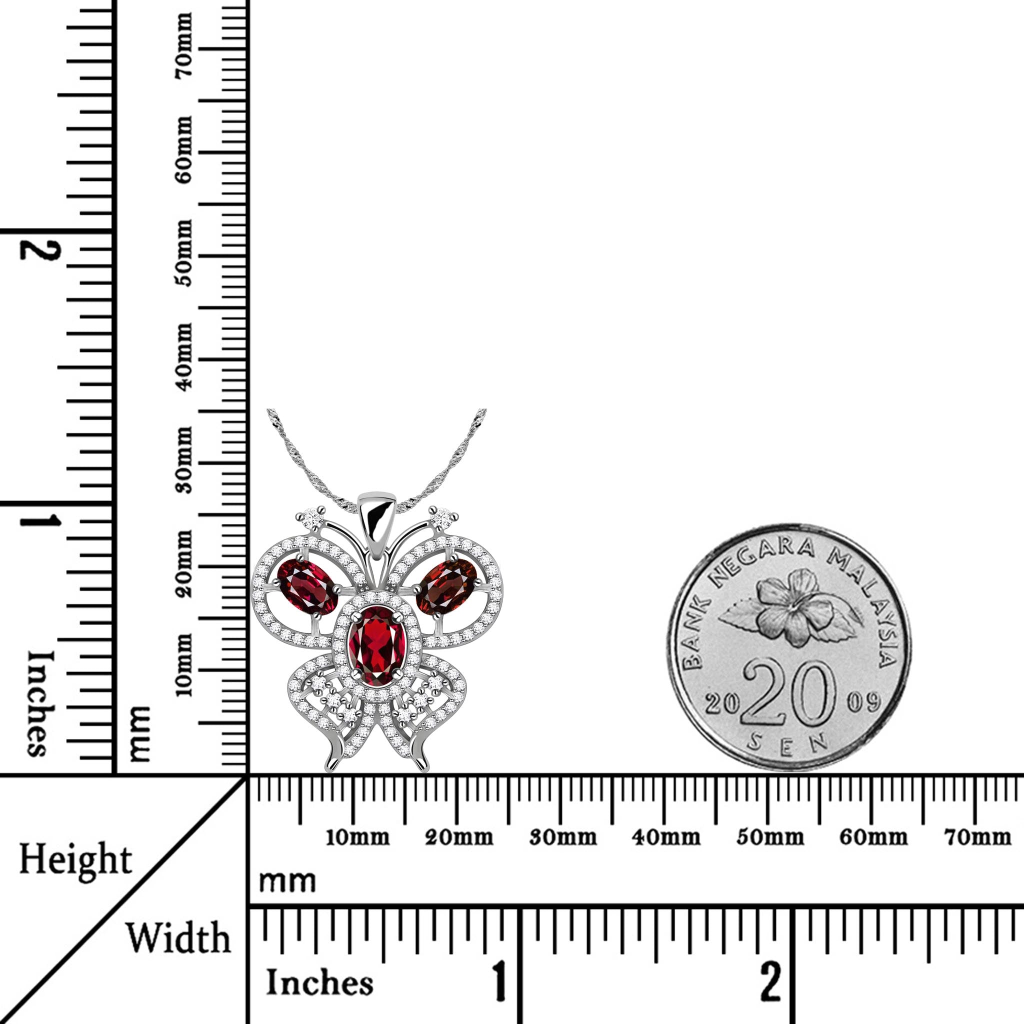 Fly Towards Happiness Natural Red Garnet Sterling Silver Butterfly Necklace