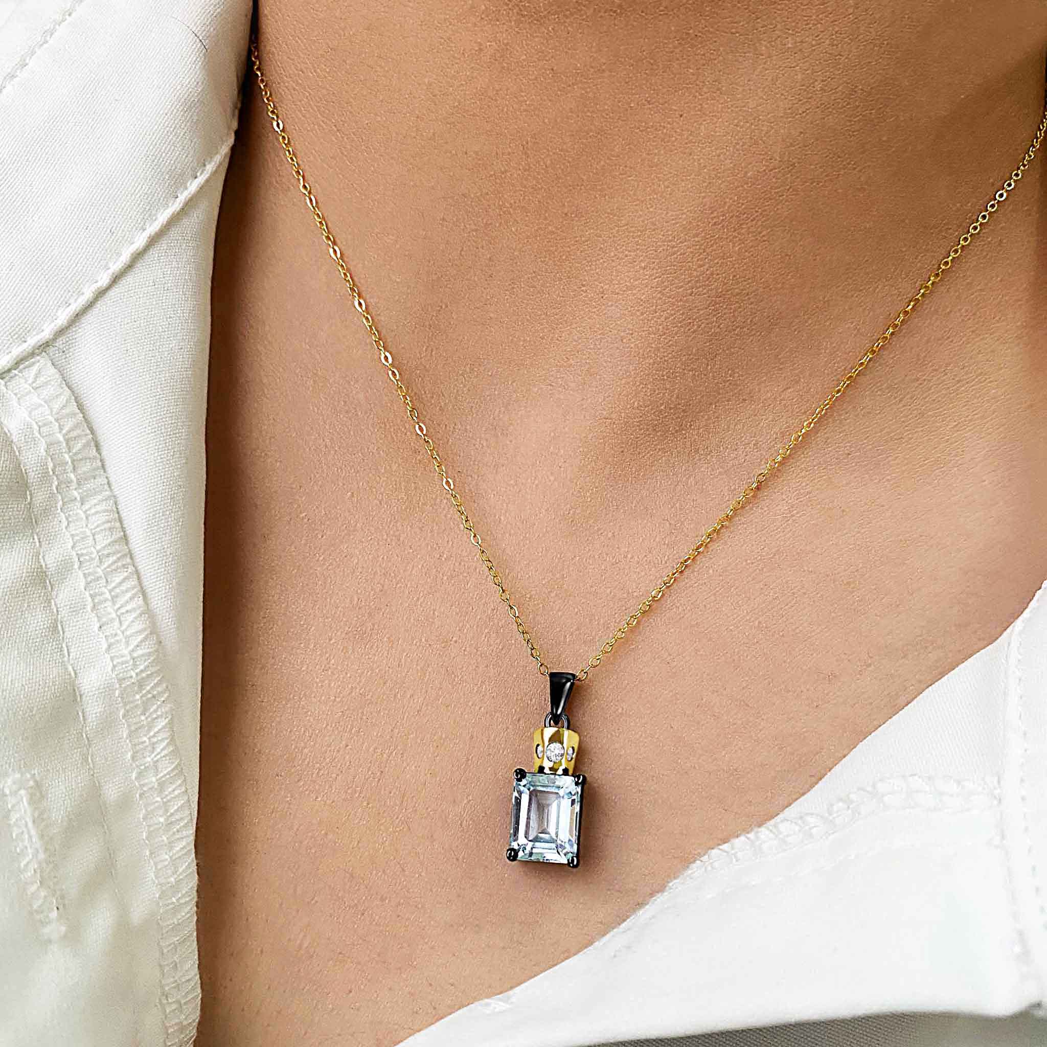 Perfume Bottle Natural Sky Blue Topaz Topaz Sterling Silver 2-Tones Necklace