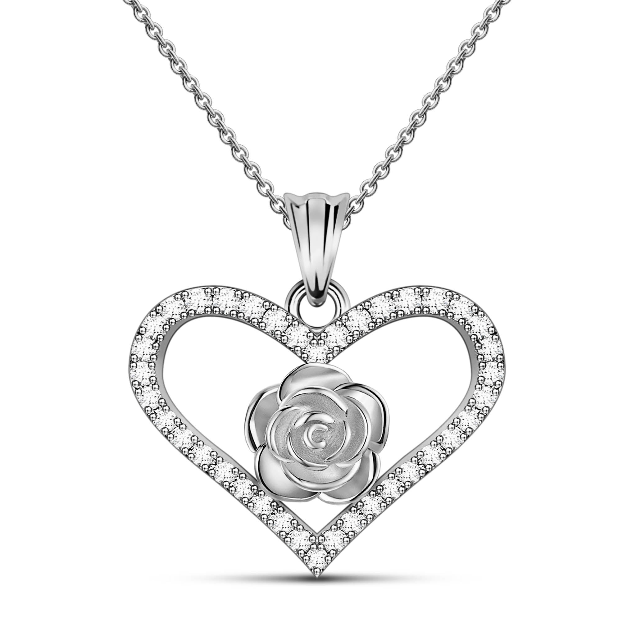 Eternal Heart White Ziconia Sterling Silver Brave Rose Necklace
