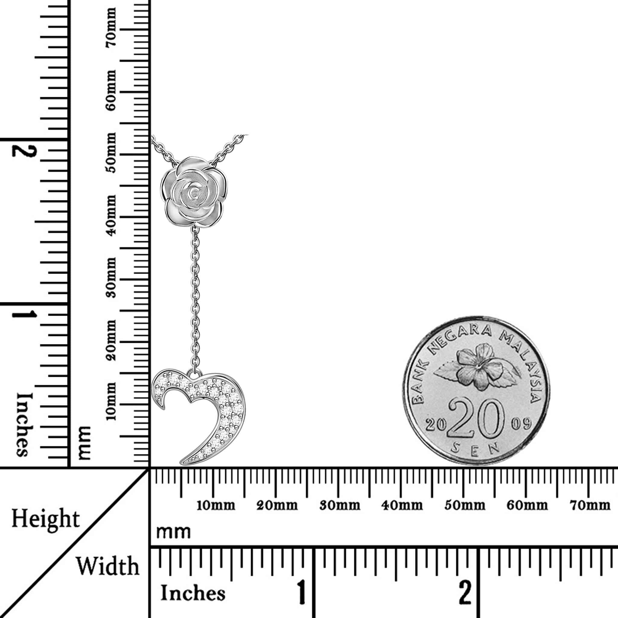 Innocence Purity White Ziconia Sterling Silver Moon of Rose Necklace