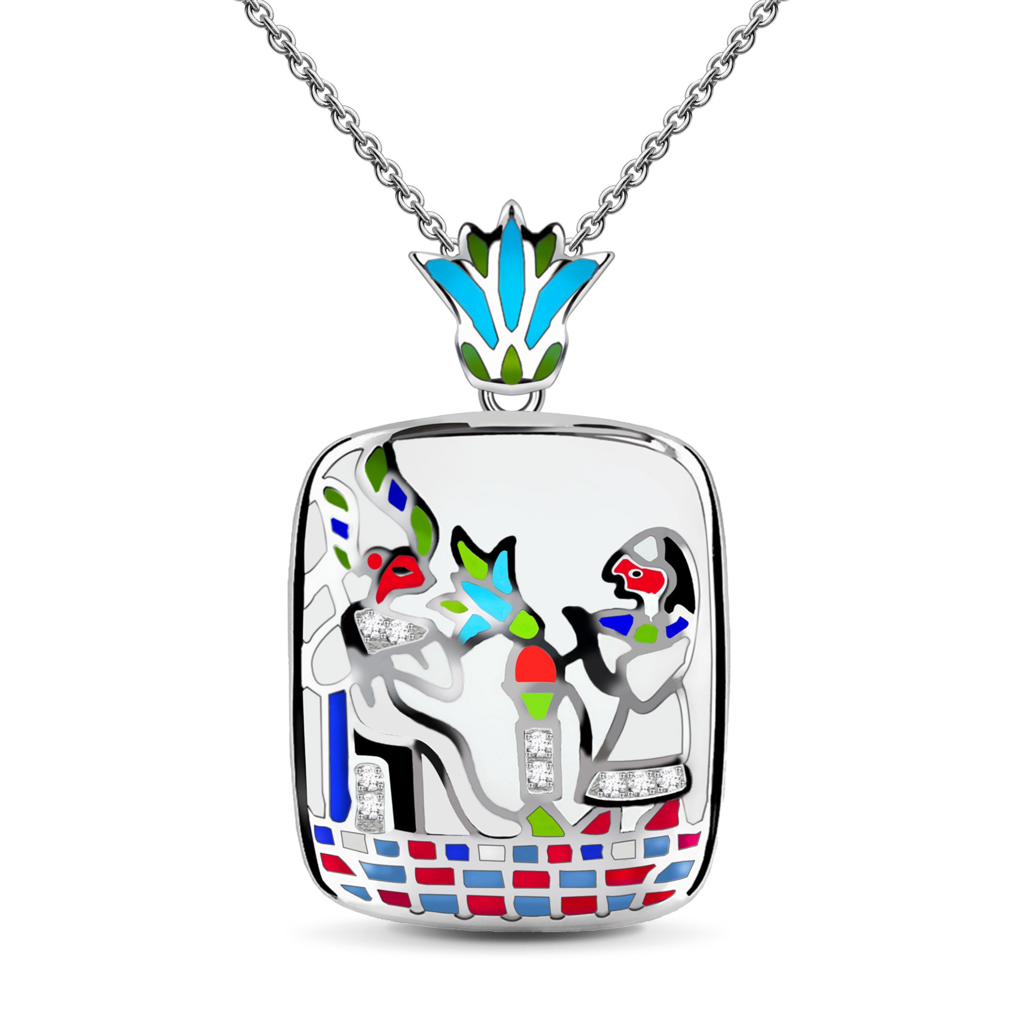 Egyptians Adore Enamel Zirconia Sterling Silver Artsy Necklace