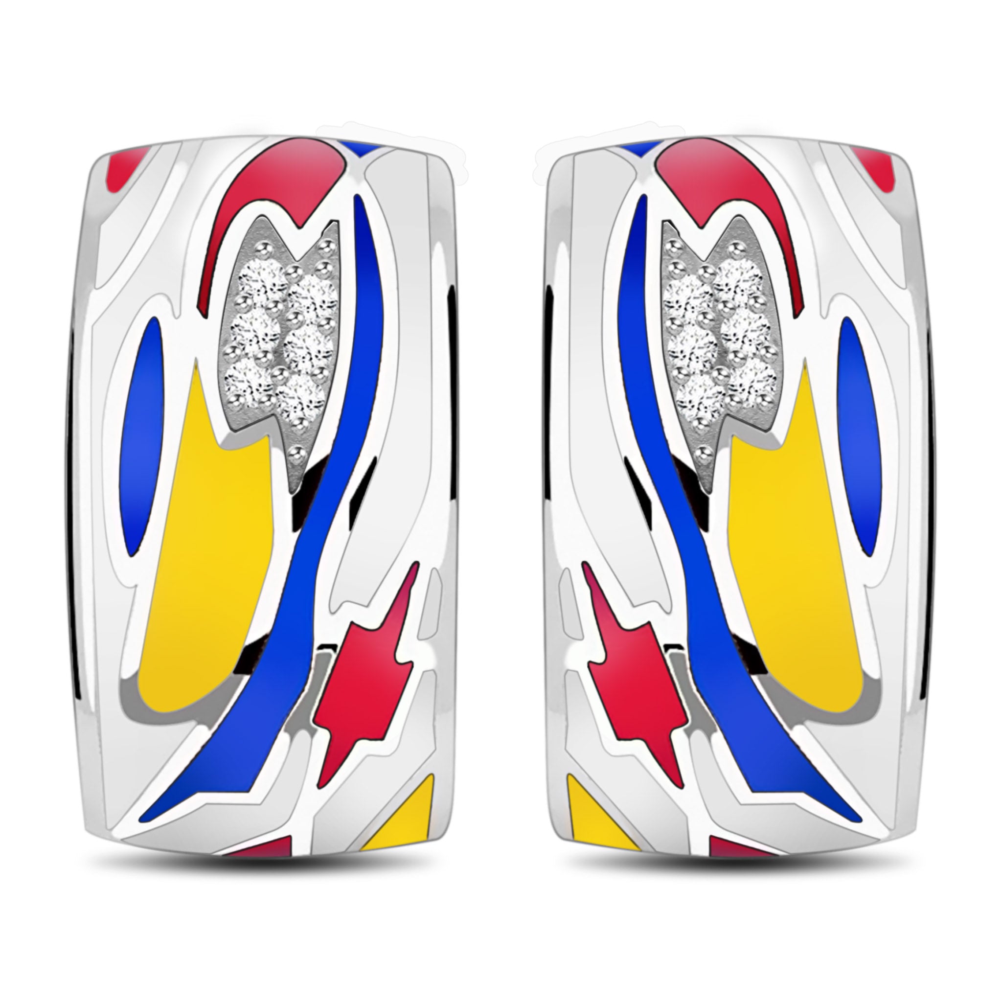 Flame Of Hope Enamel Zirconia Sterling Silver Omega Clip Earrings