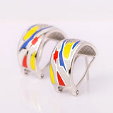 Flame Of Hope Enamel Zirconia Sterling Silver Omega Clip Earrings