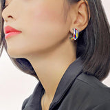 Flame Of Hope Enamel Zirconia Sterling Silver Omega Clip Earrings