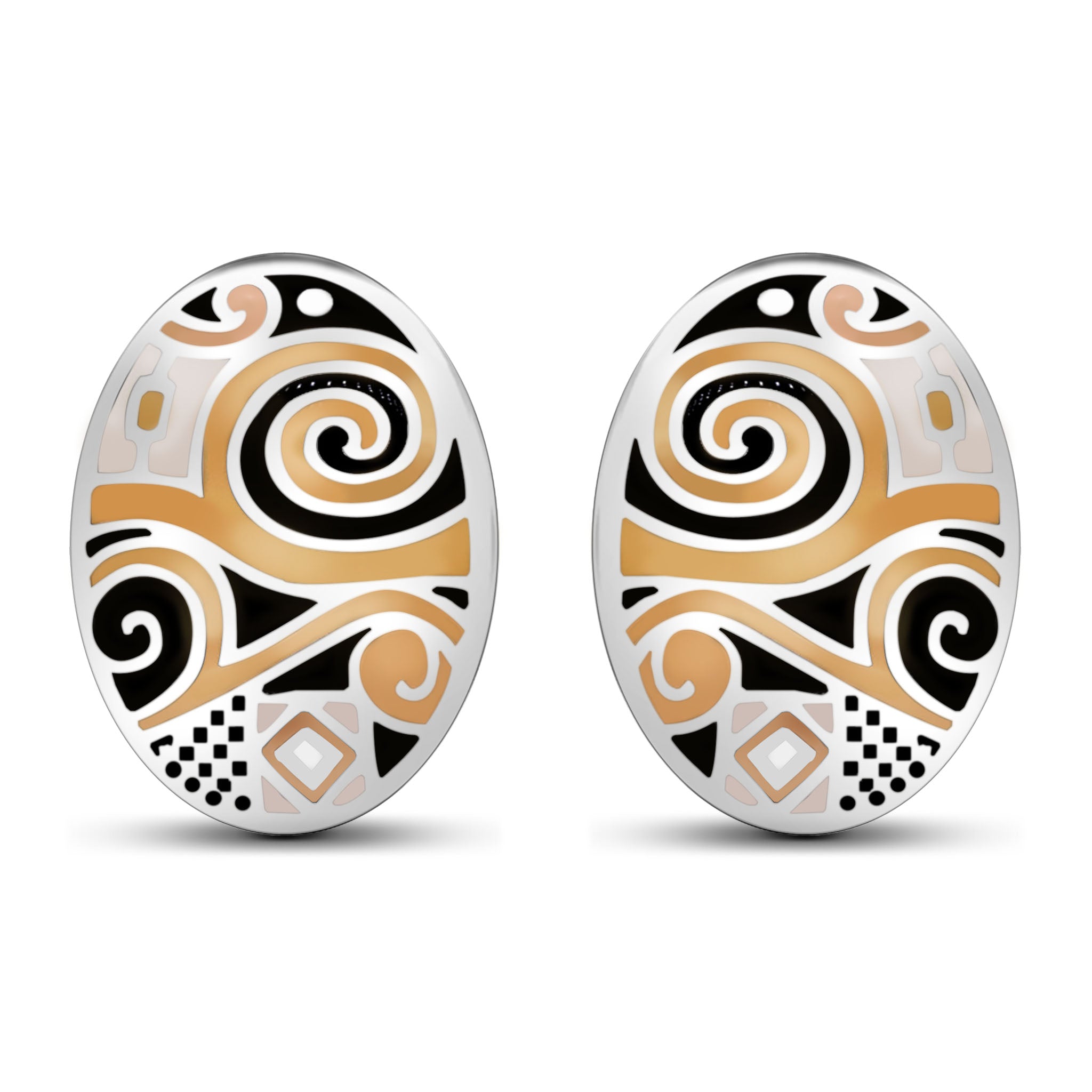 Solid Exquisite Ethnic Enamel Sterling Silver Stud Earrings