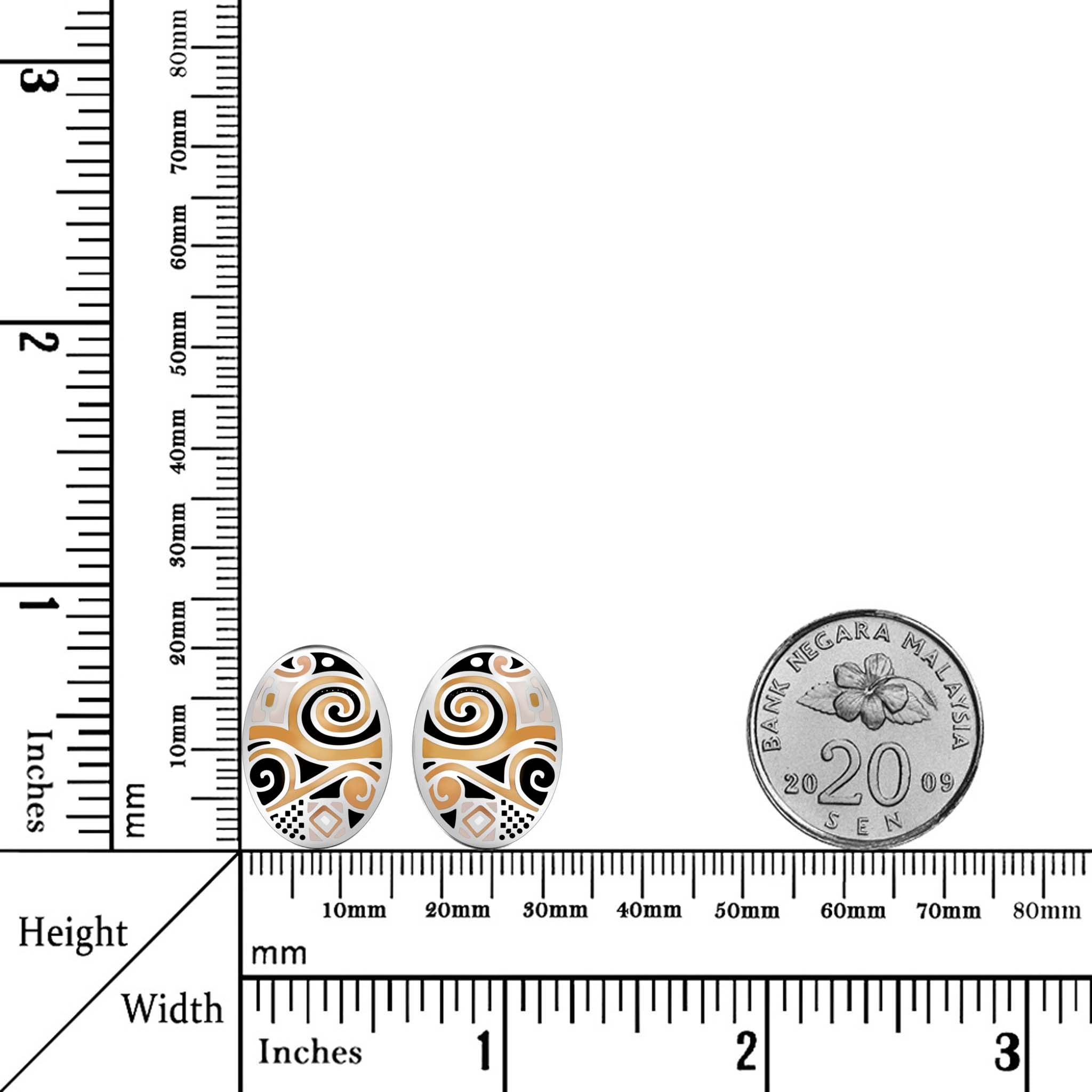 Solid Exquisite Ethnic Enamel Sterling Silver Stud Earrings