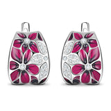 Delightful Flower Series Enamel Zirconia Sterling Silver Latch Back Earrings