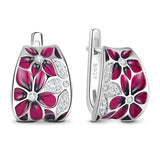 Delightful Flower Series Enamel Zirconia Sterling Silver Latch Back Earrings