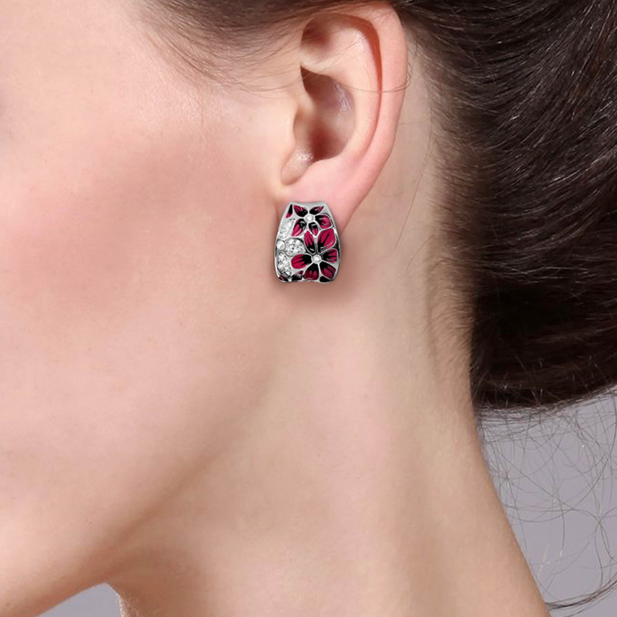 Delightful Flower Series Enamel Zirconia Sterling Silver Latch Back Earrings