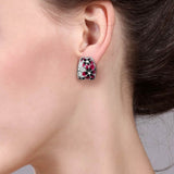 Delightful Flower Series Enamel Zirconia Sterling Silver Latch Back Earrings