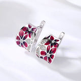 Delightful Flower Series Enamel Zirconia Sterling Silver Latch Back Earrings