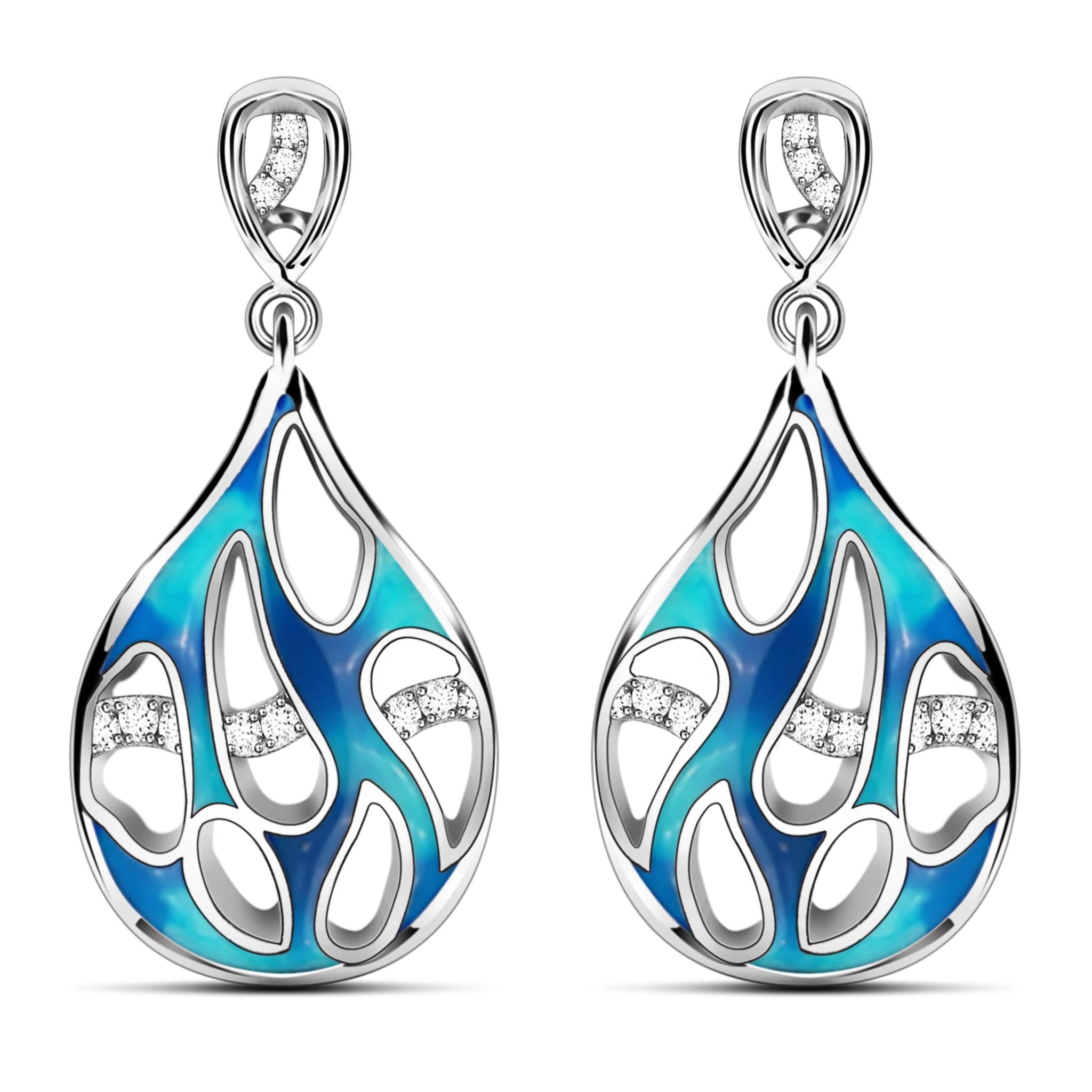 The Ocean of Star Enamel Zirconia Sterling Silver Stud Dangle Earrings