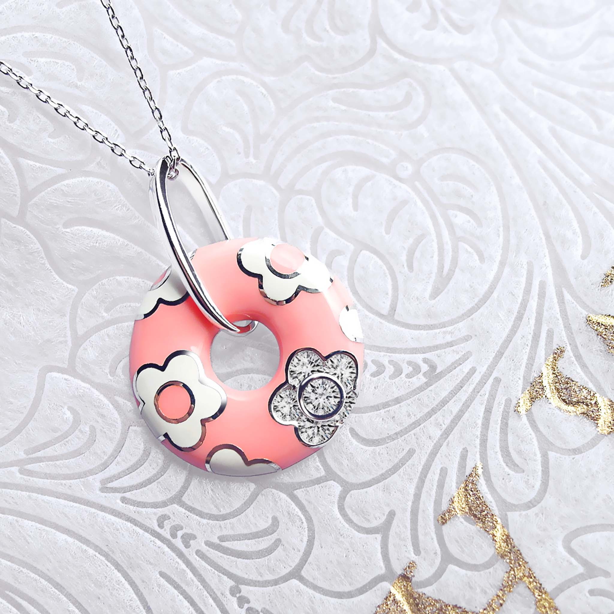 Marshmallow Cloud Enamel Zirconia Sterling Silver Adorable Necklace
