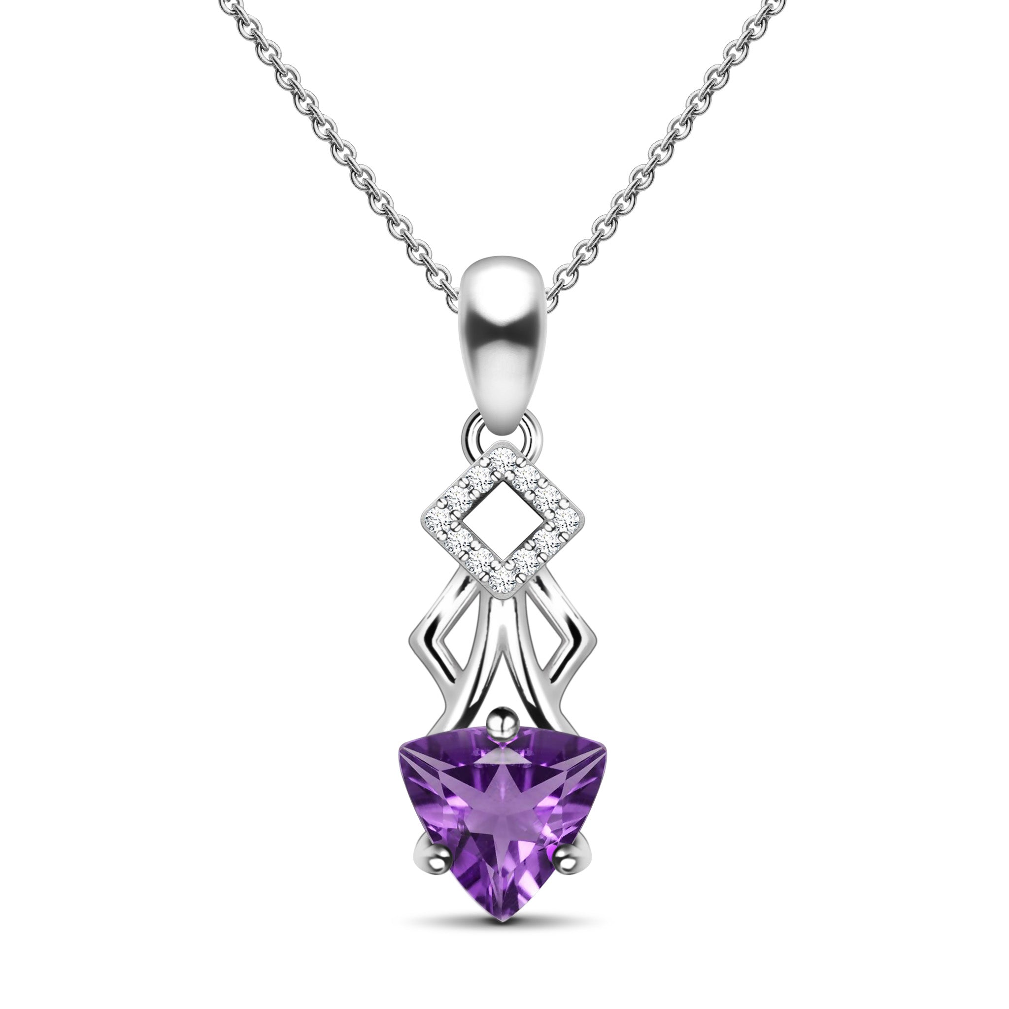 Methodical Natural Trillion Purple Amethyst Sterling Silver Necklace