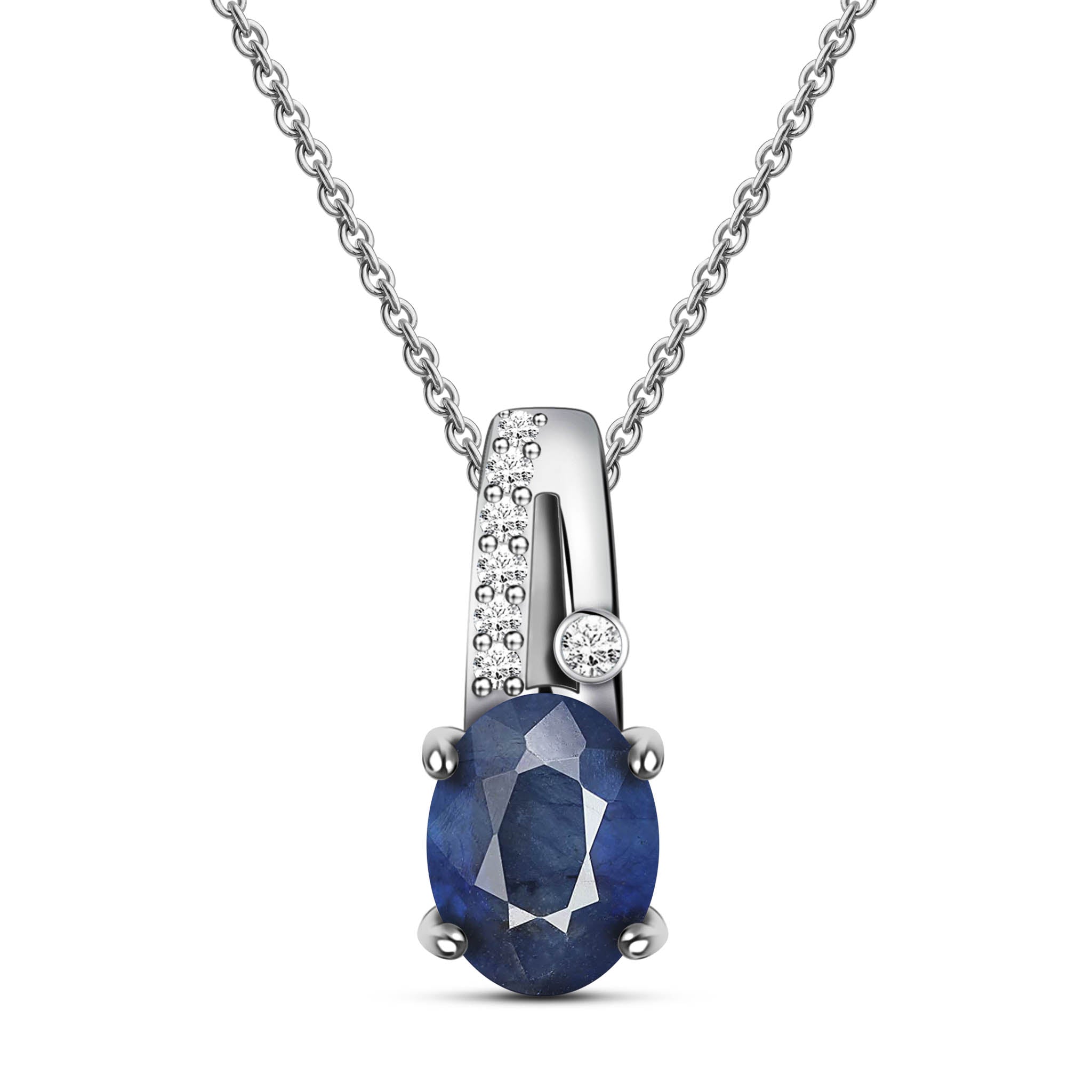 Ataraxia Natural Oval Blue Sapphire Sterling Silver Pretty Necklace