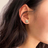 Elegant Halo Style Natural Yellow Citrine Sterling Silver Stud Earrings