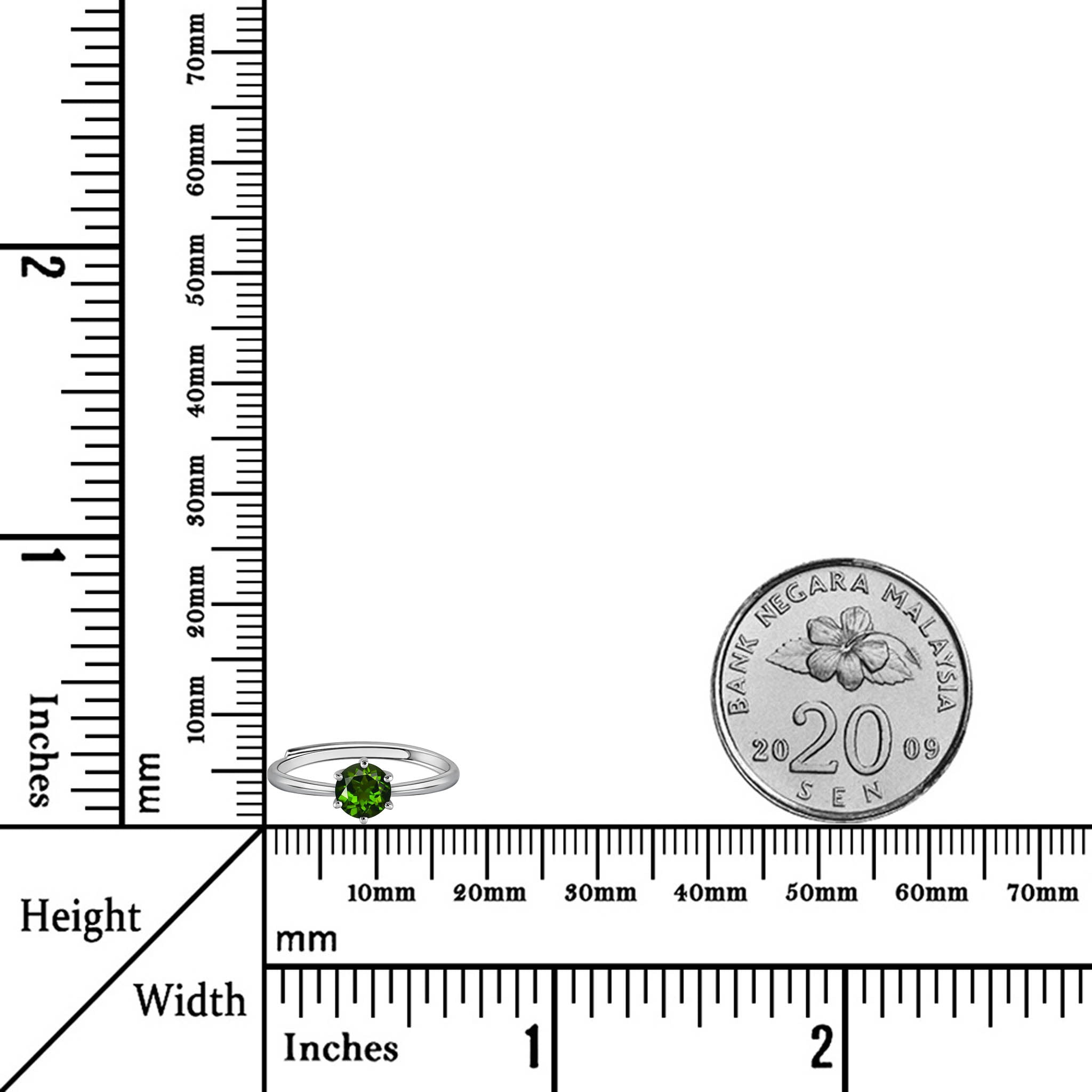 Classic Style Natural Round Chrome Diopside Sterling Silver Solitaire Ring