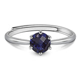 Classic Style Natural Checkerboard Violet Blue Iolite Sterling Silver Solitaire Ring