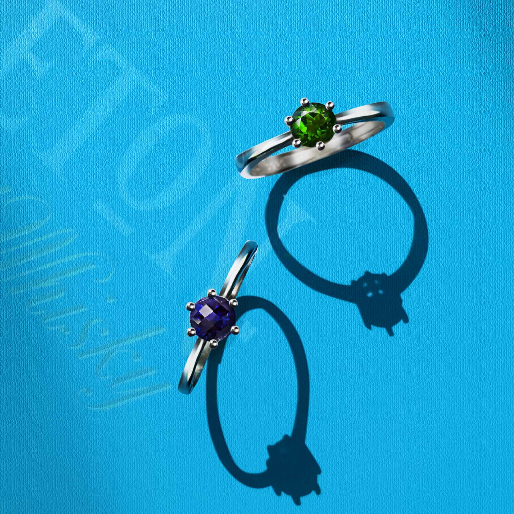 Classic Style Natural Checkerboard Violet Blue Iolite Sterling Silver Solitaire Ring