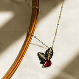 Excellent Natural Cabochon Red Ruby Sterling Silver 2-Tones Soar Necklace