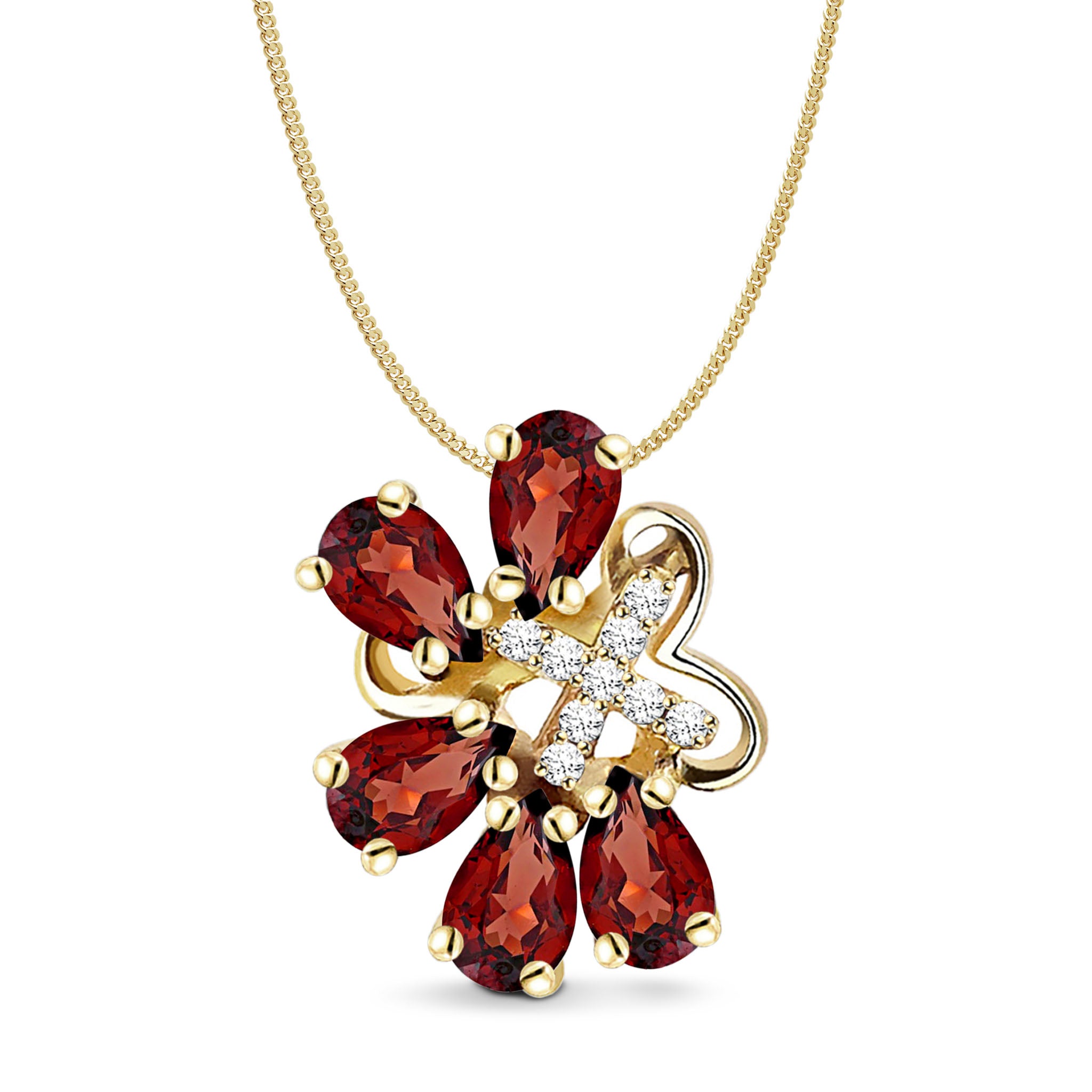 Cluster Artsy Natural Multiple Red Garnet Sterling Silver Necklace