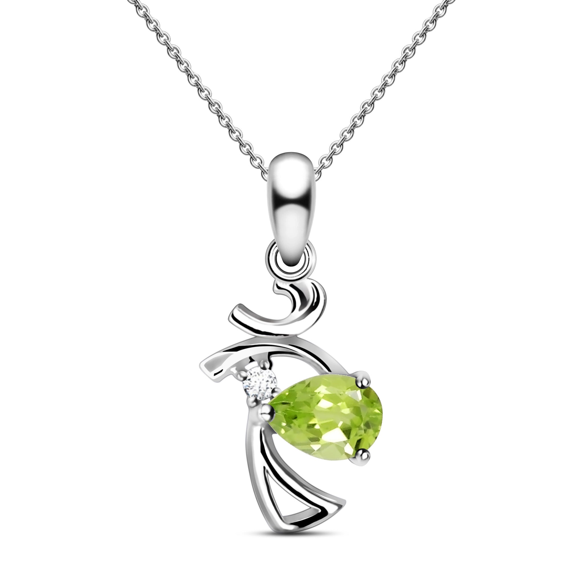 Harmony Natural Elegant Pear Green Peridot Sterling Silver Necklace