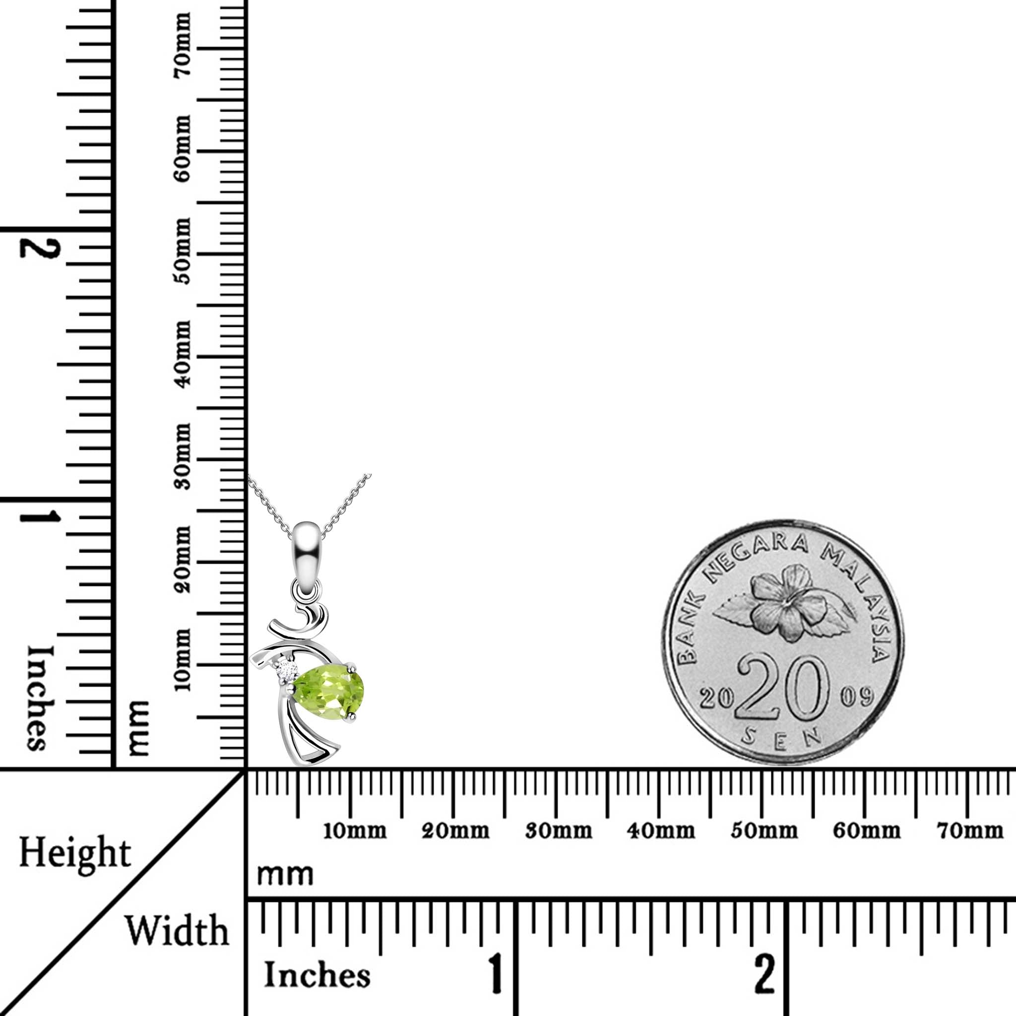 Harmony Natural Elegant Pear Green Peridot Sterling Silver Necklace