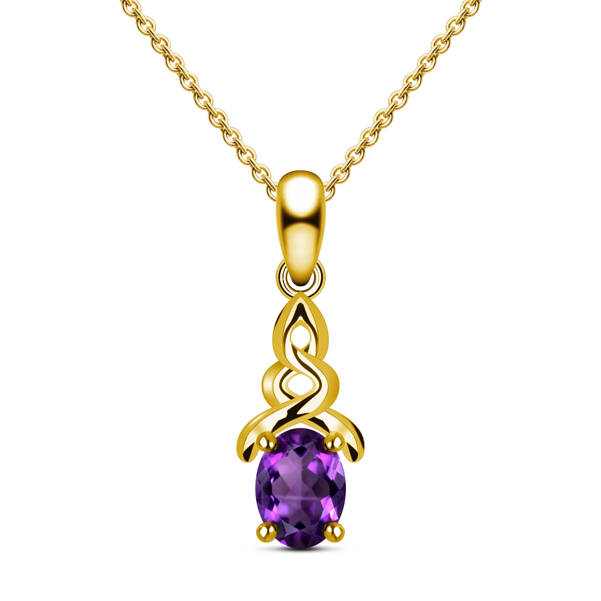 Amphisbaena Natural Oval Purple Amethyst Sterling Silver Necklace