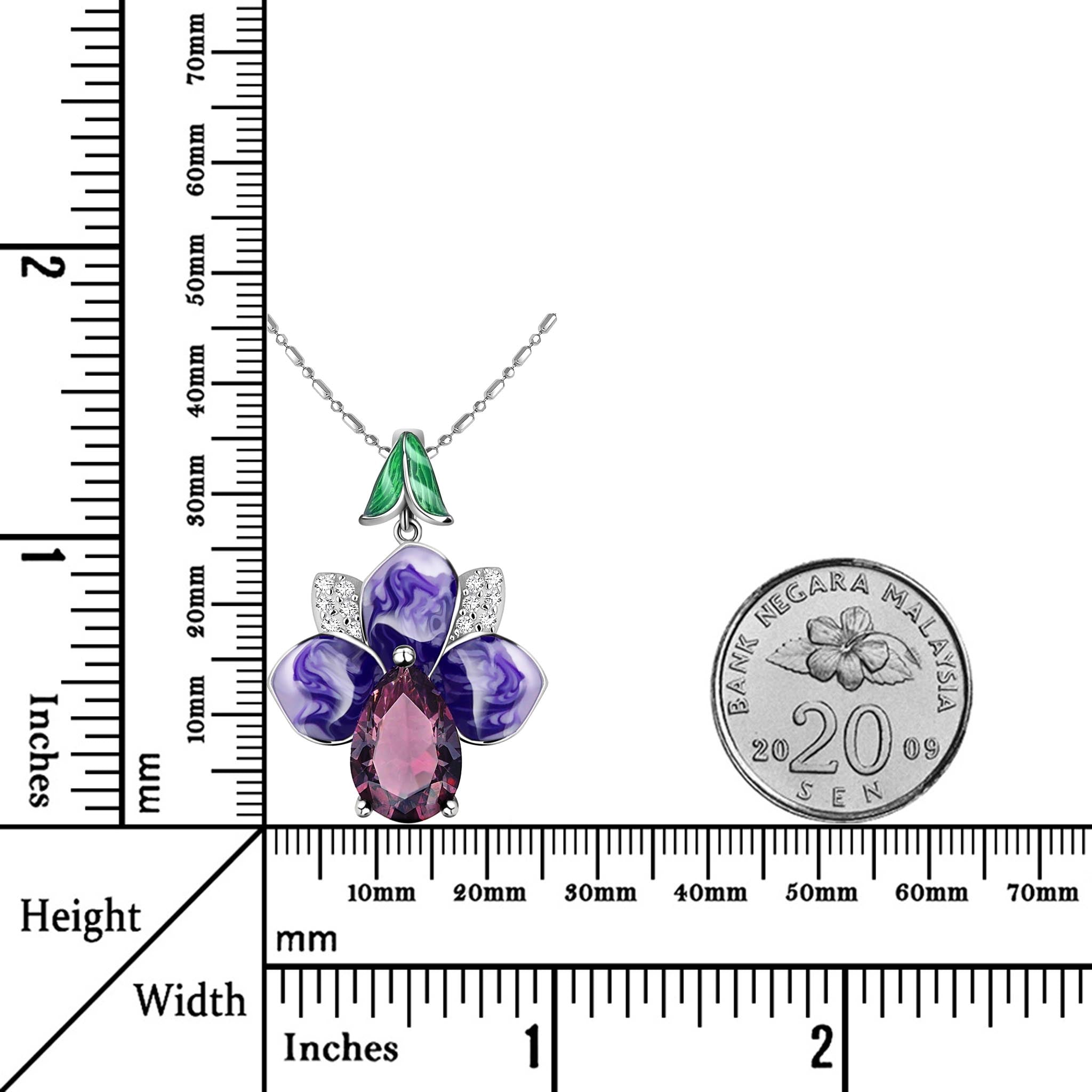 Hibiscus Syriacus Ultramarine Enamel Zirconia Sterling Silver Necklace