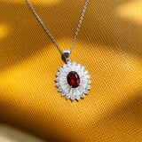 Dazzling Natural Oval Red Garnet Sterling Silver Generous Necklace