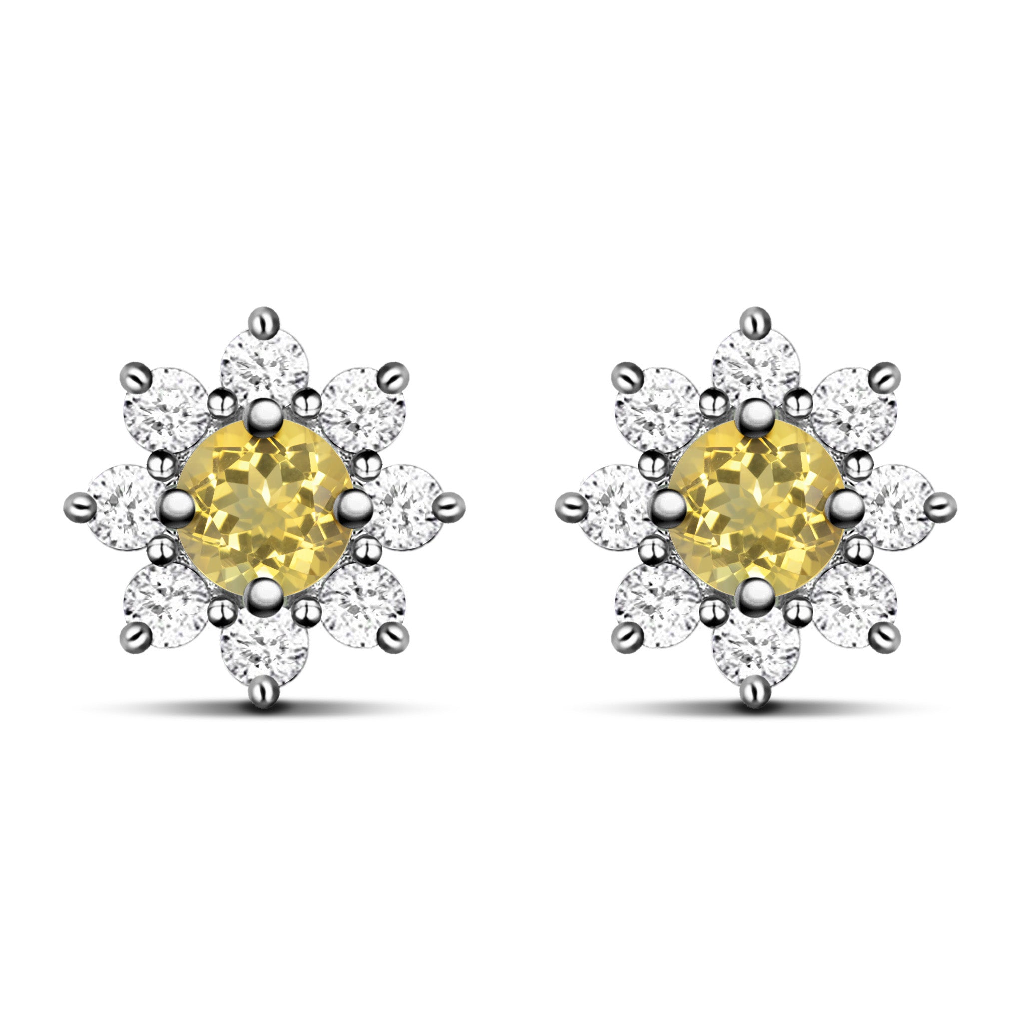 Sunflower Natural Round Yellow Citrine Sterling Silver Stud Earrings