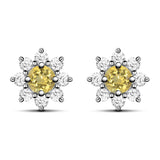 Sunflower Natural Round Yellow Citrine Sterling Silver Stud Earrings