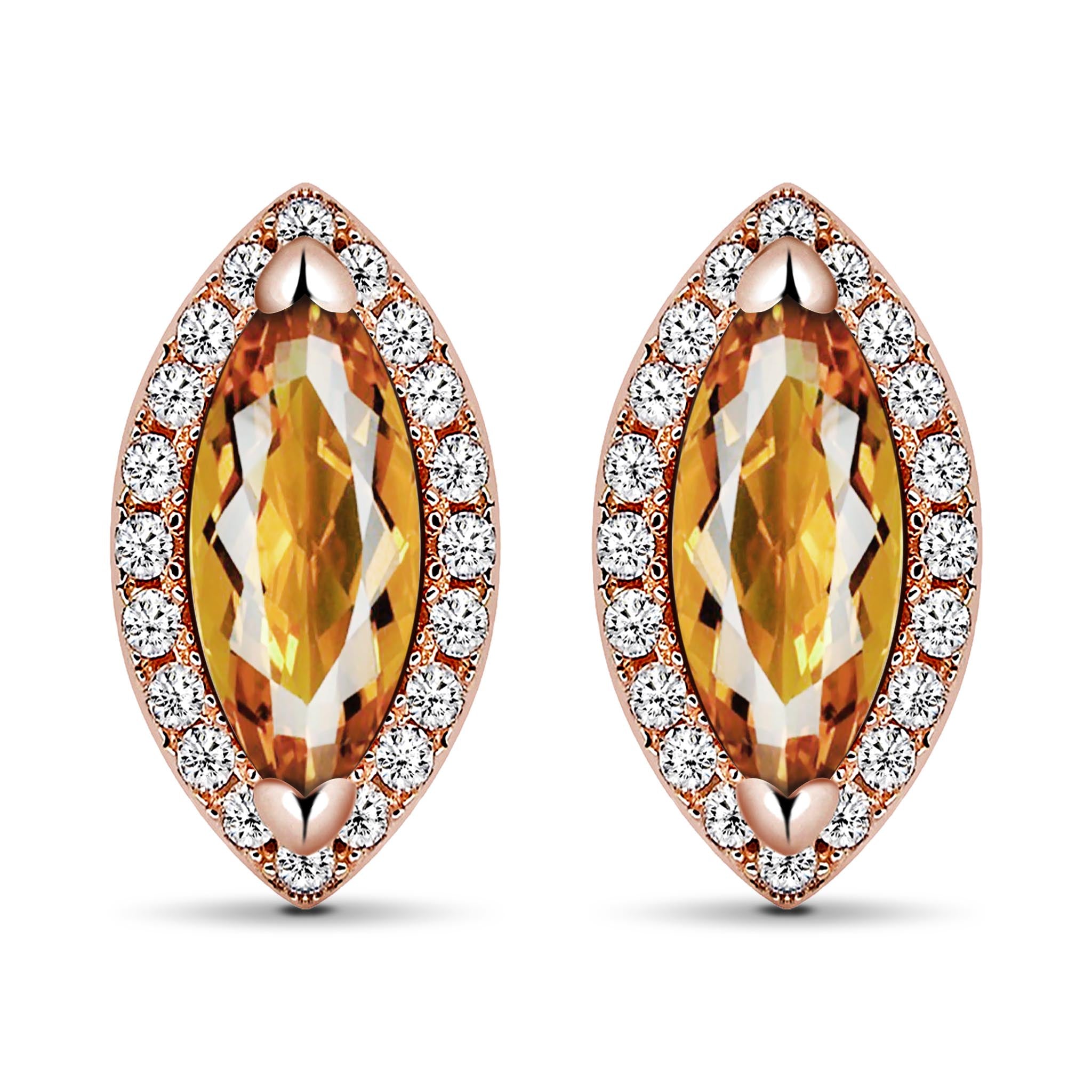 Fealty Natural Marquise Orangish Yellow Citrine Sterling Silver Stud Earrings